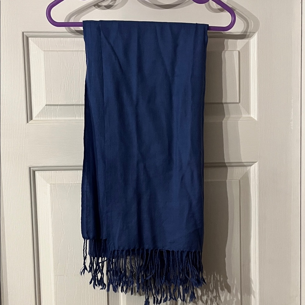 Elegant Blue Scarf/Throw with Fringe